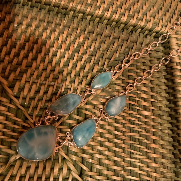 Larimar Necklace Dominican Natural Uneven Cut Blue Stone 9 1/2” Long - Picture 2 of 8